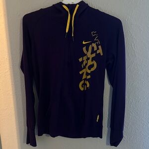 Nike Dark Purple Hoodie with Bright Yellow Text